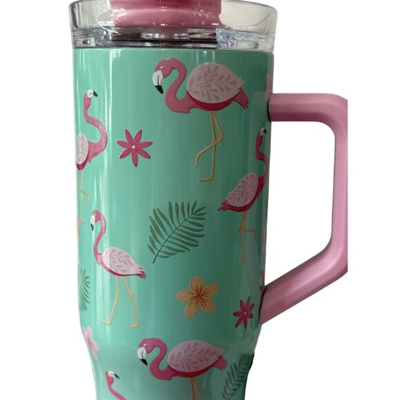 NEW 40oz Tropical Flamingo Tumbler 40 Hour Cold With Straw And Handle - Picture 3 of 9
